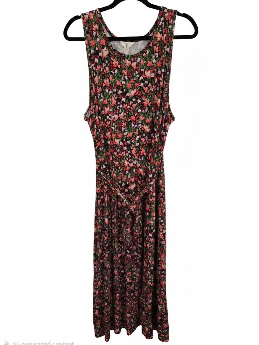 Terra & Sky Sleeveless Floral Midi Dress in Pink and Green